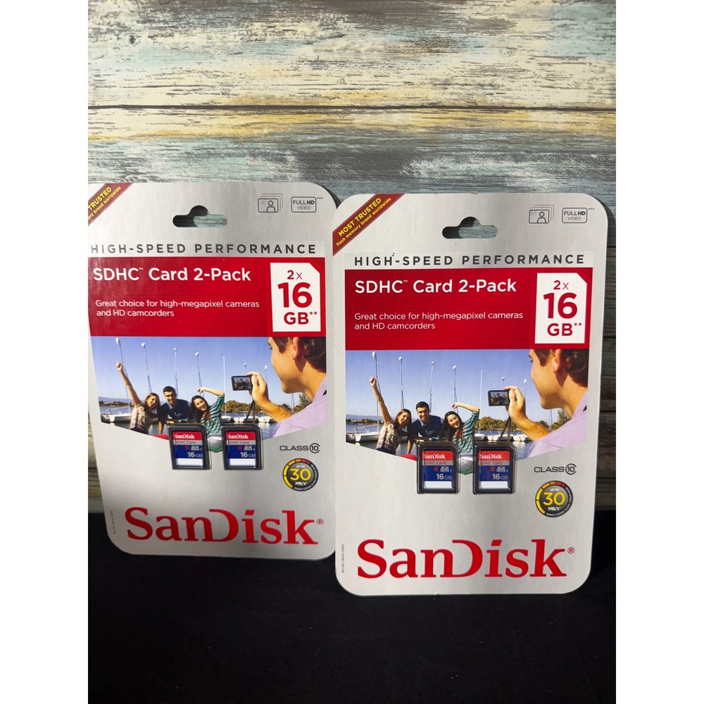 SanDisk SDHC Card 16GB 2-Pack x2 64GB Total Red Blue NEW Class 10 30MB/s 4 Total